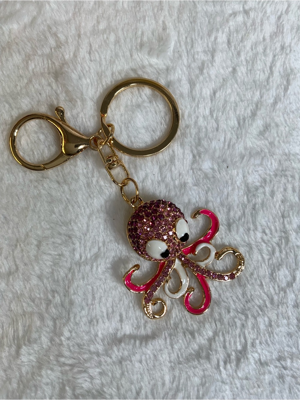 Gold Octopus Keychain with Pink Rhinestones